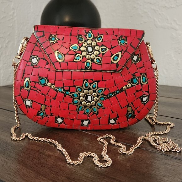 Hand Crafted Handbags - RAMLA Moroccan Mosaic Bag- Red & Gold